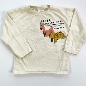 Zara Kids Cream Long Sleeve Animal Graphic Tee